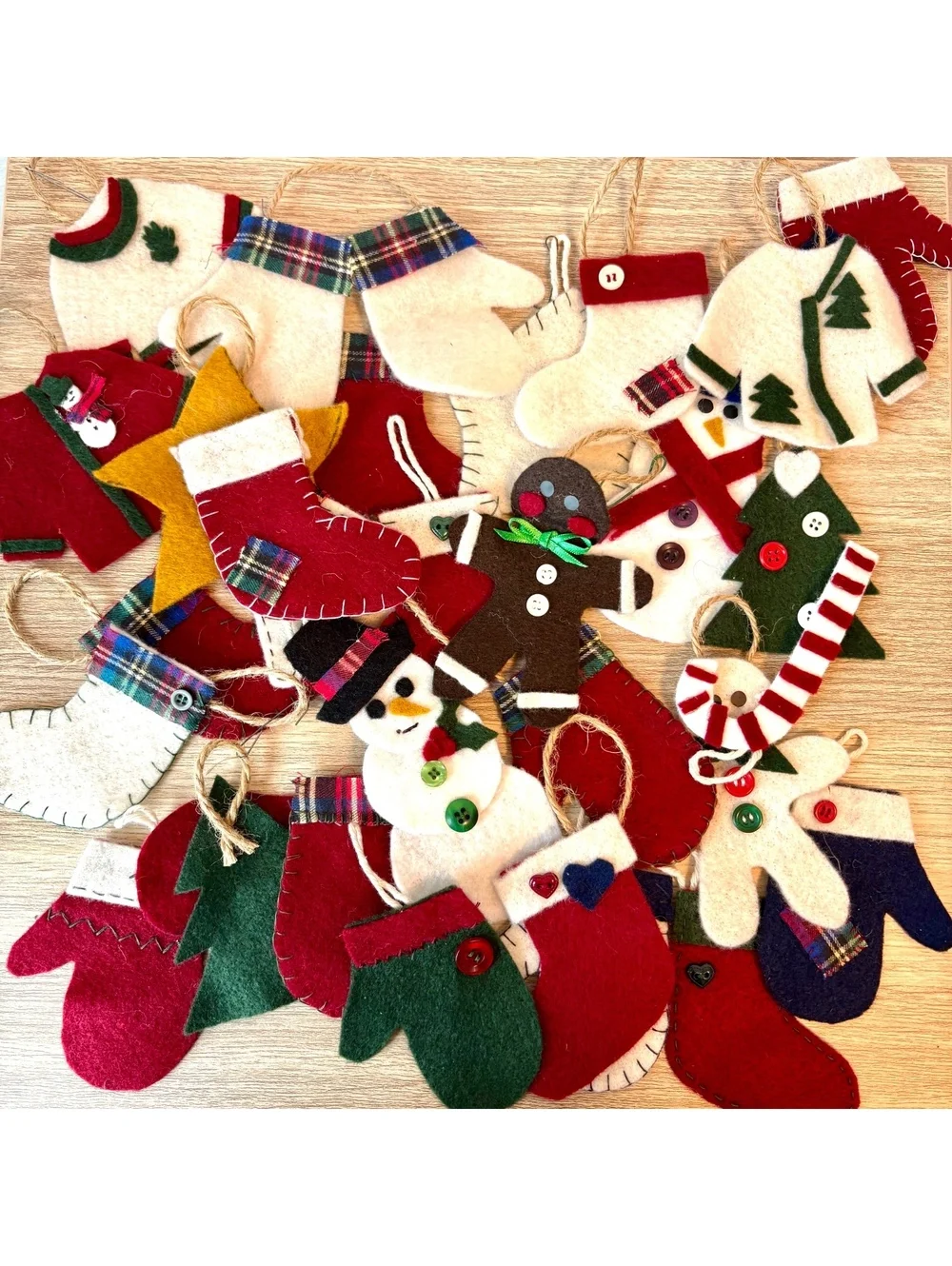 29 Handmade Felt Christmas Ornaments Vintage Style Holiday Decor Lot